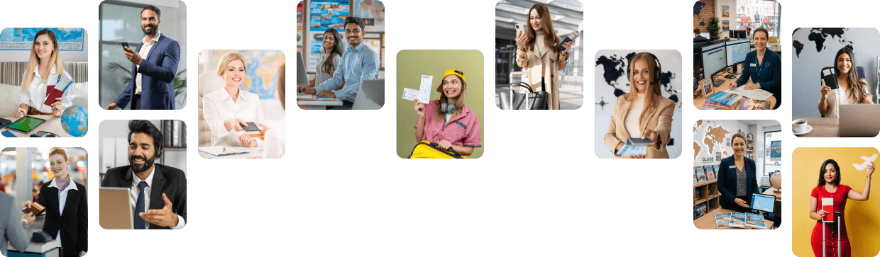 travel agent assisting customer with flight booking